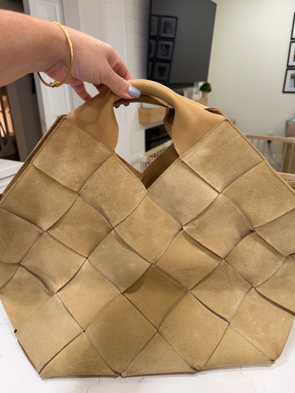 Loewe Tan Woven Suede Tote